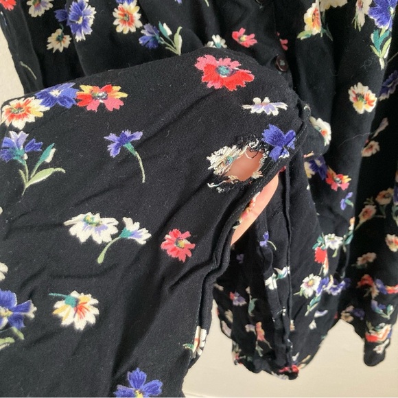 Vintage Dark Floral Maxi Shirt Dress Button Down Whimsical Bloomcore Tie Waist - Picture 12 of 12